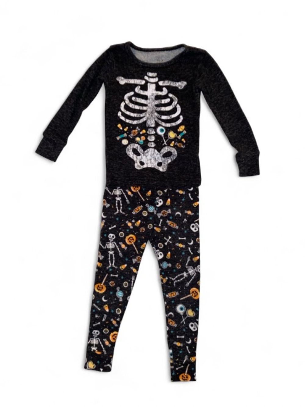 Kids Black Skeleton & Candy Halloween Pajama Set